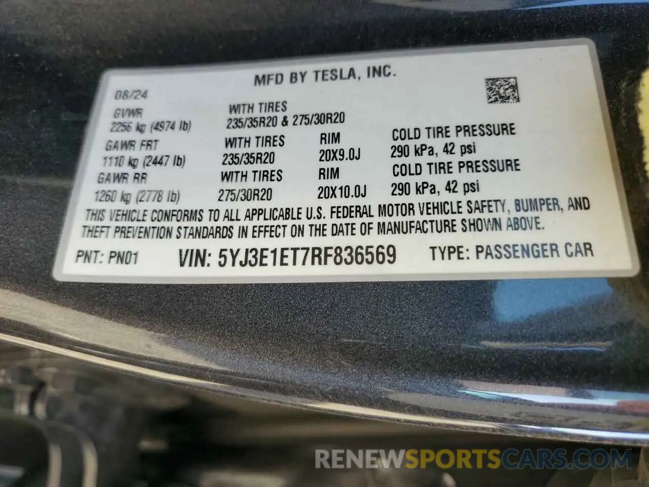 13 Photograph of a damaged car 5YJ3E1ET7RF836569 TESLA MODEL 3 2024