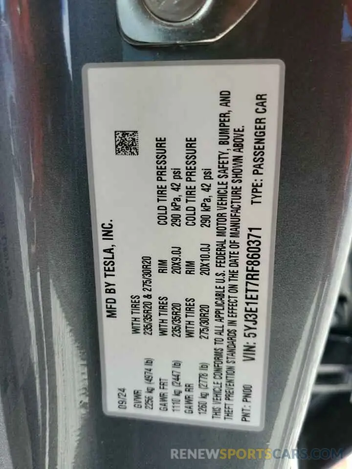 13 Photograph of a damaged car 5YJ3E1ET7RF860371 TESLA MODEL 3 2024