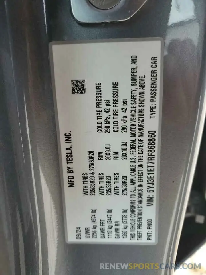 14 Photograph of a damaged car 5YJ3E1ET7RF868860 TESLA MODEL 3 2024