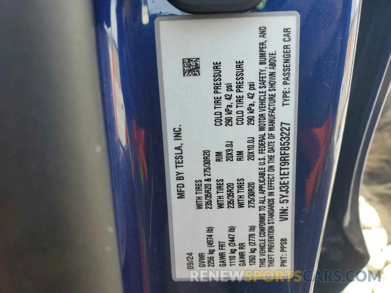 15 Photograph of a damaged car 5YJ3E1ET9RF853227 TESLA MODEL 3 2024