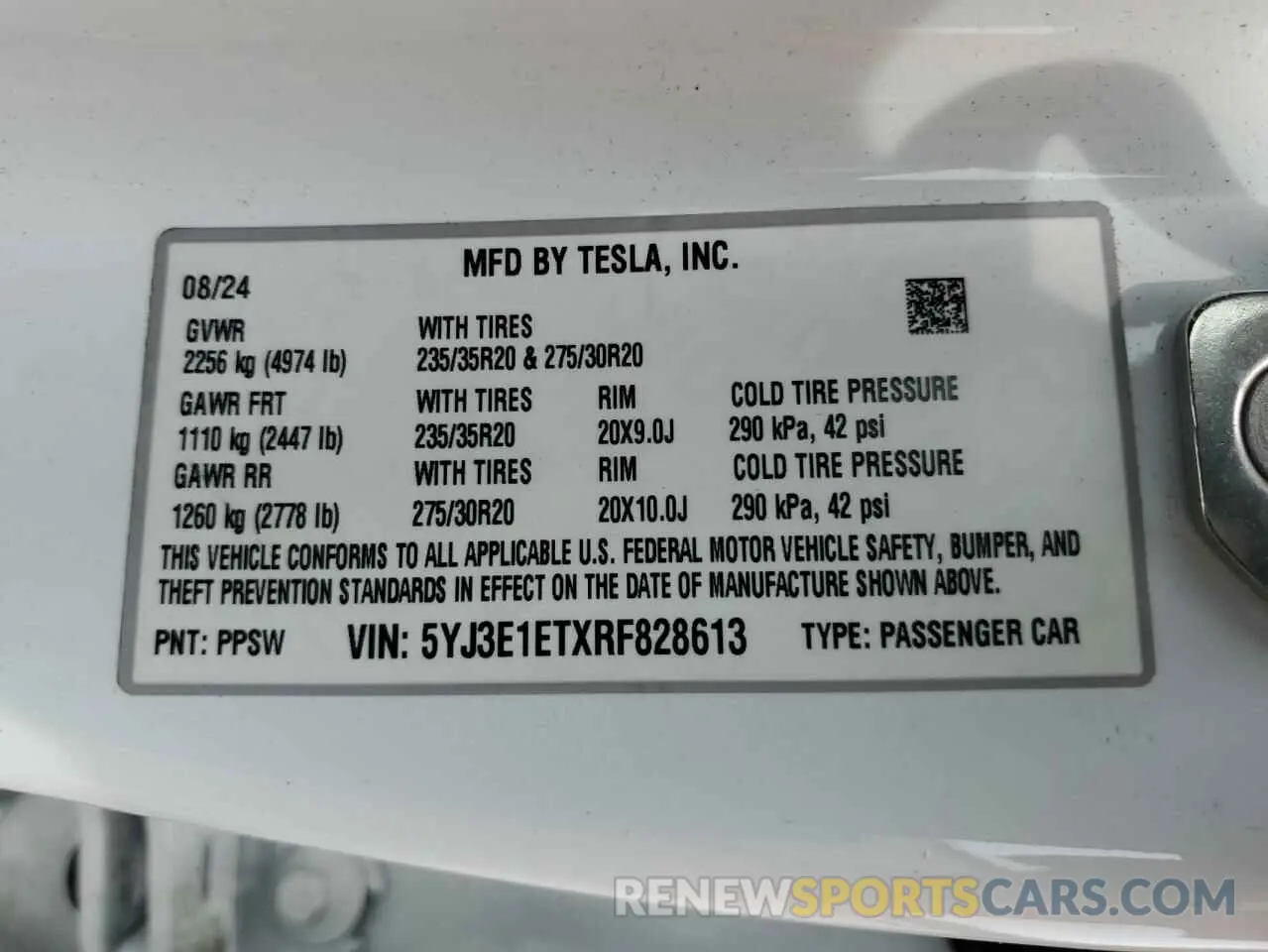 12 Photograph of a damaged car 5YJ3E1ETXRF828613 TESLA MODEL 3 2024