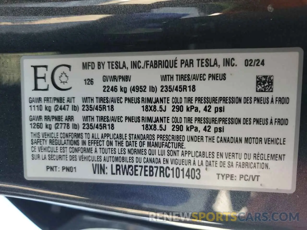 13 Photograph of a damaged car LRW3E7EB7RC101403 TESLA MODEL 3 2024