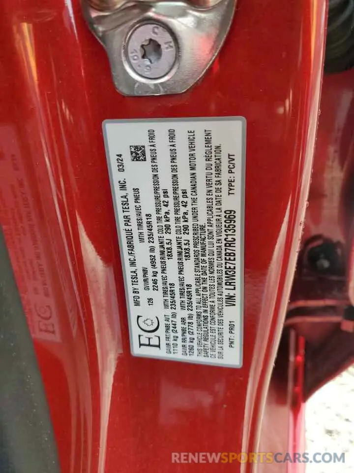 13 Photograph of a damaged car LRW3E7EB7RC135969 TESLA MODEL 3 2024