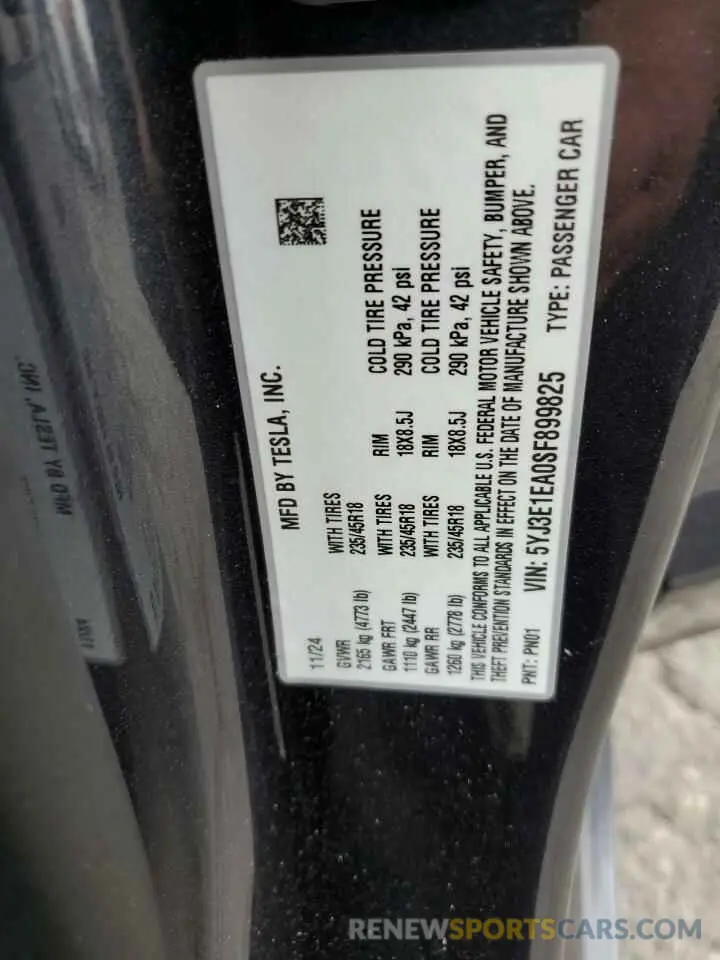 14 Photograph of a damaged car 5YJ3E1EA0SF899825 TESLA MODEL 3 2025