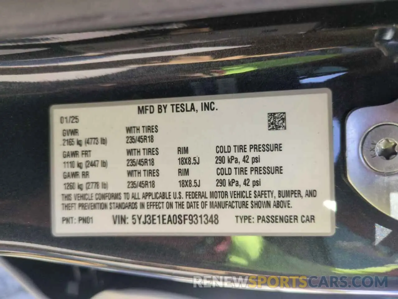13 Photograph of a damaged car 5YJ3E1EA0SF931348 TESLA MODEL 3 2025