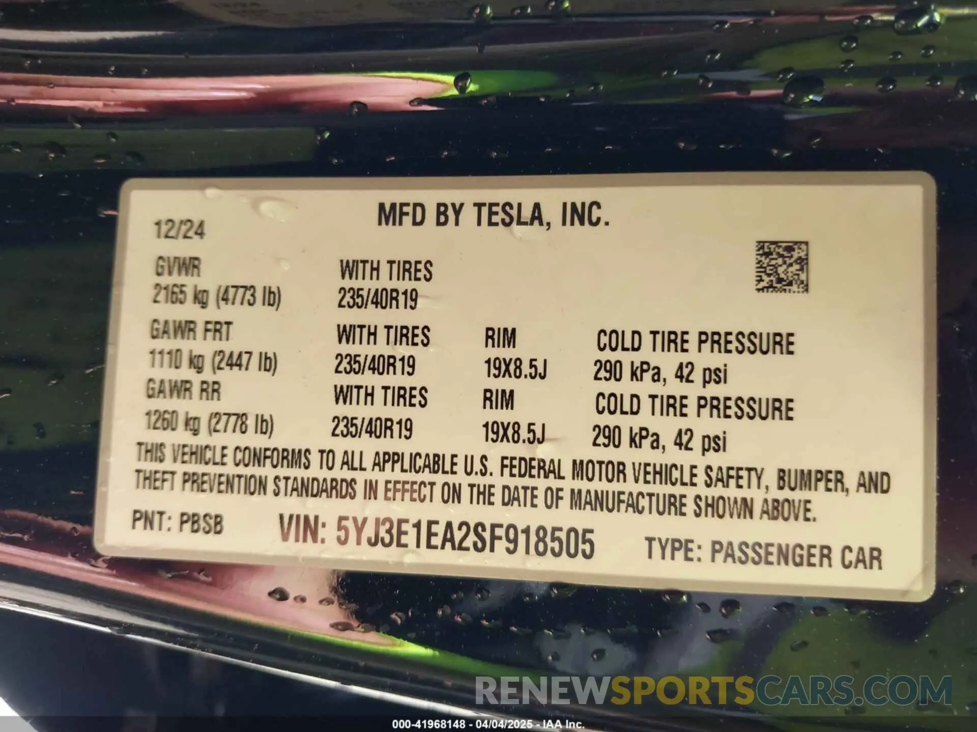 9 Photograph of a damaged car 5YJ3E1EA2SF918505 TESLA MODEL 3 2025