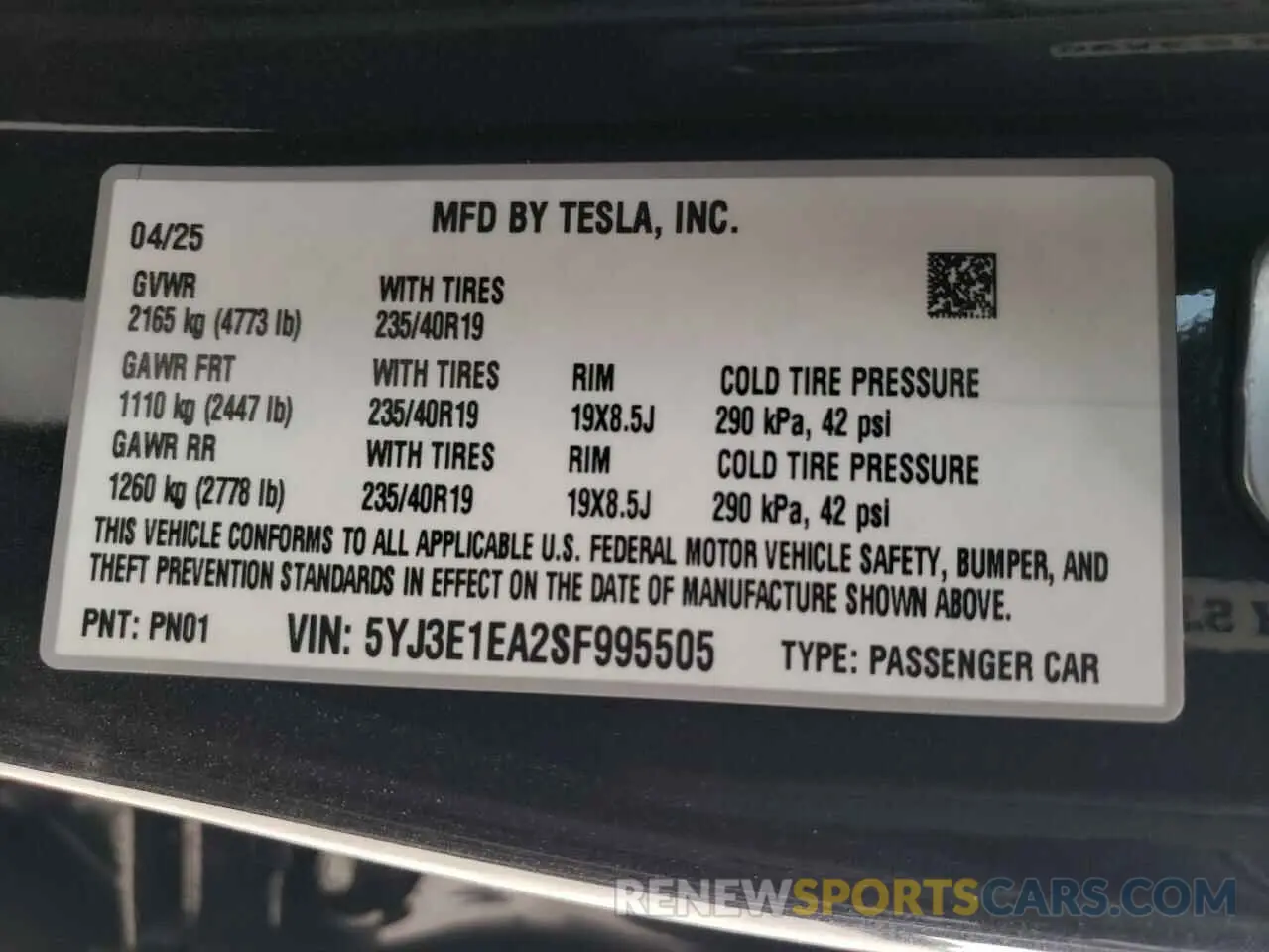 12 Photograph of a damaged car 5YJ3E1EA2SF995505 TESLA MODEL 3 2025