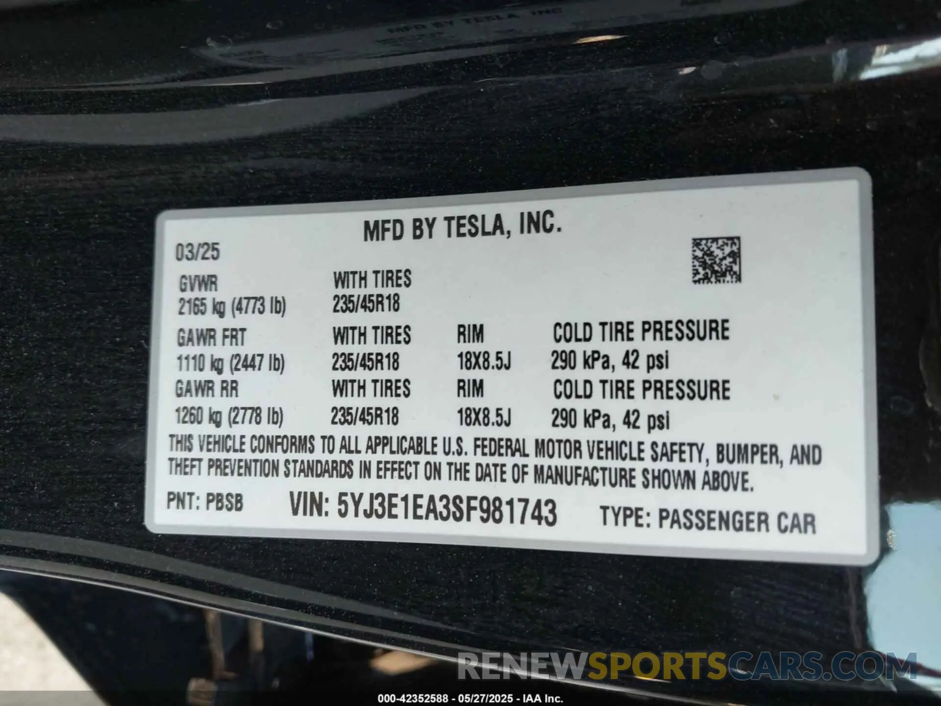 9 Photograph of a damaged car 5YJ3E1EA3SF981743 TESLA MODEL 3 2025