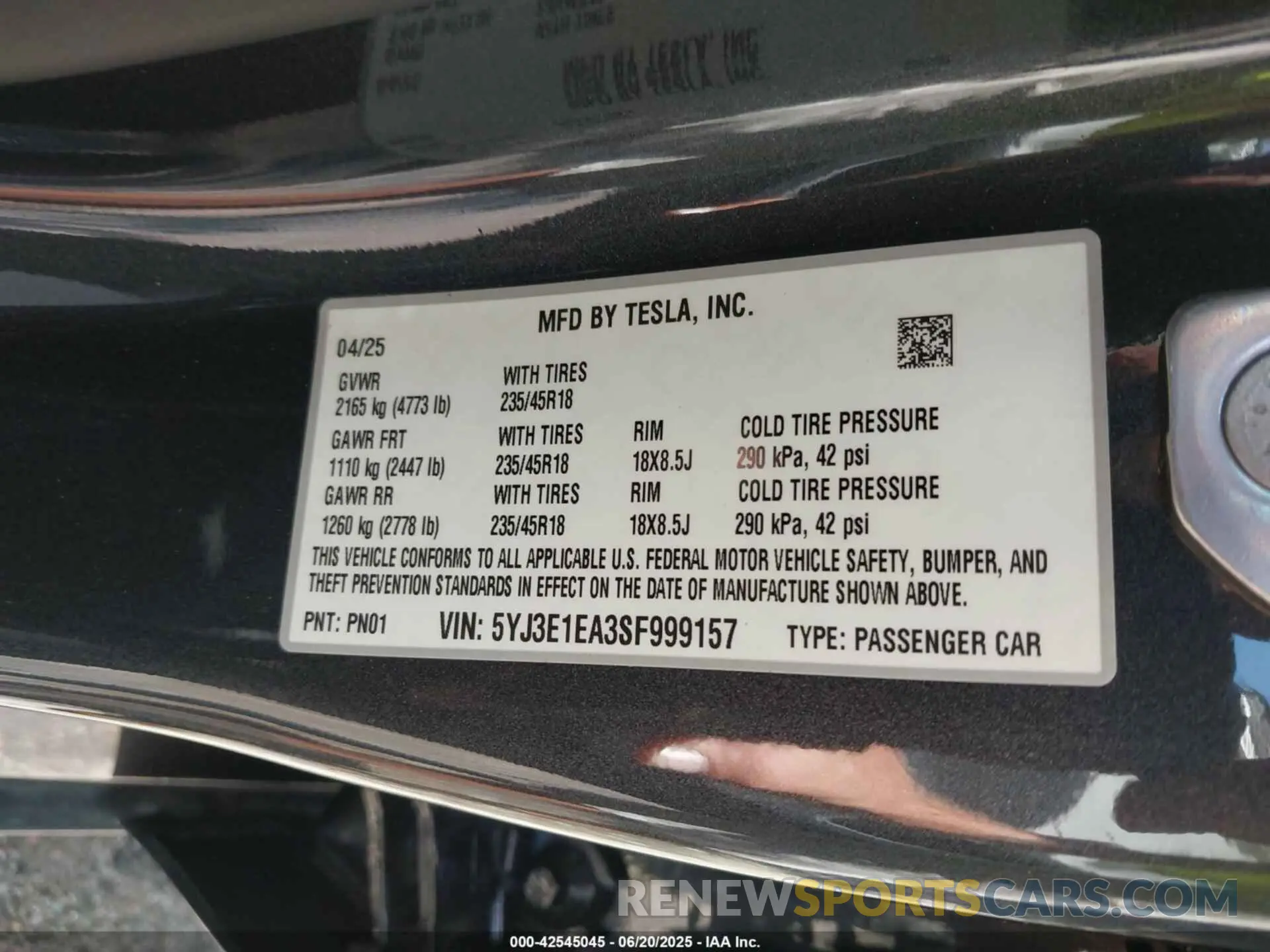 9 Photograph of a damaged car 5YJ3E1EA3SF999157 TESLA MODEL 3 2025