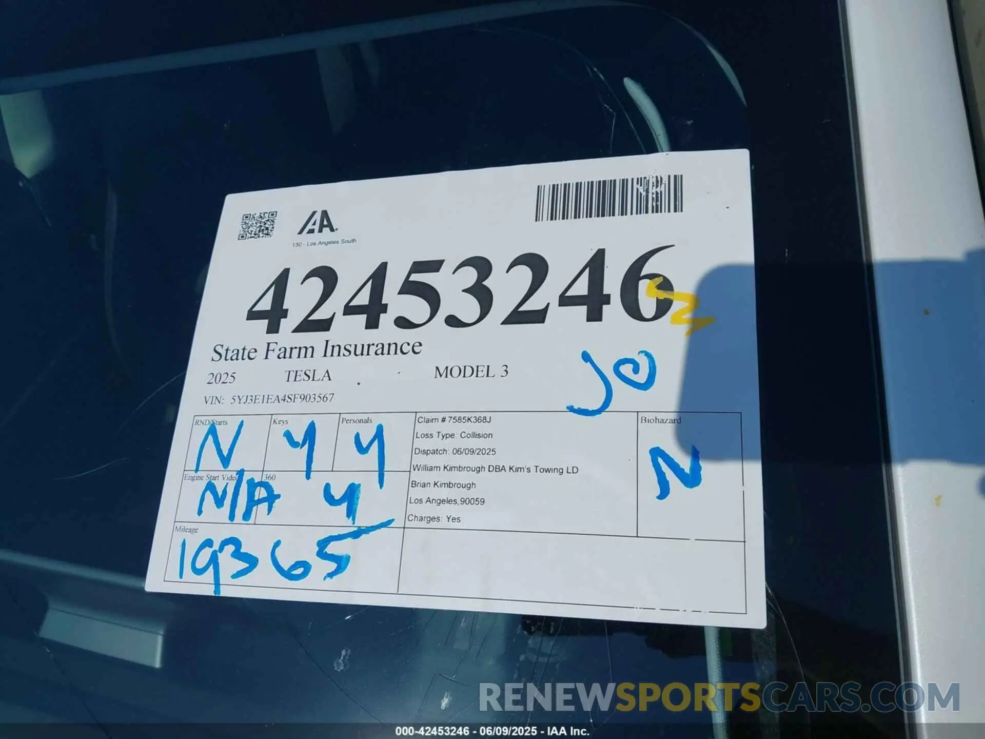 20 Photograph of a damaged car 5YJ3E1EA4SF903567 TESLA MODEL 3 2025