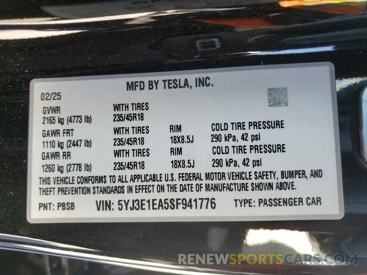 13 Photograph of a damaged car 5YJ3E1EA5SF941776 TESLA MODEL 3 2025