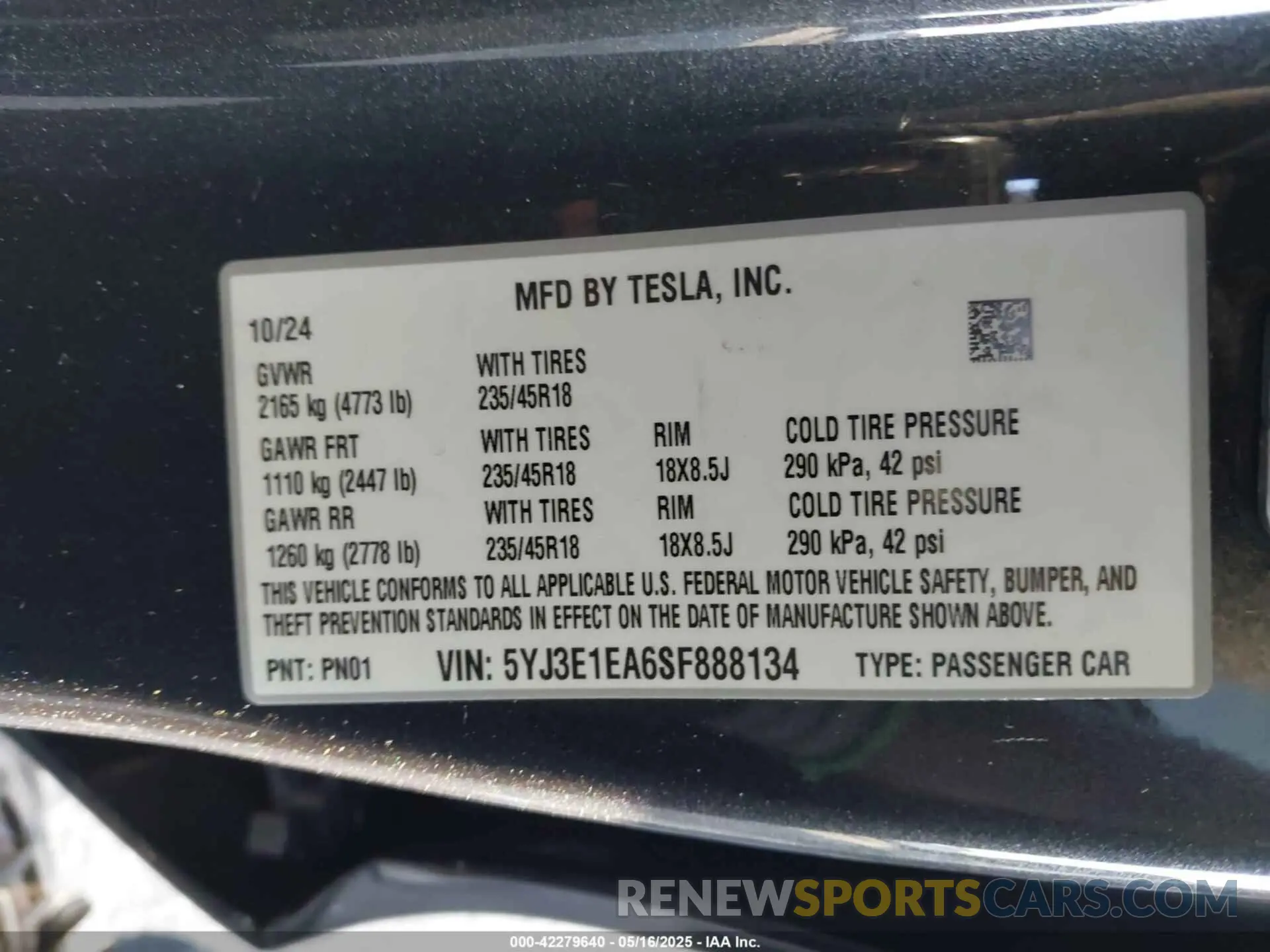 9 Photograph of a damaged car 5YJ3E1EA6SF888134 TESLA MODEL 3 2025