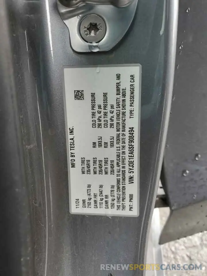 14 Photograph of a damaged car 5YJ3E1EA6SF908494 TESLA MODEL 3 2025