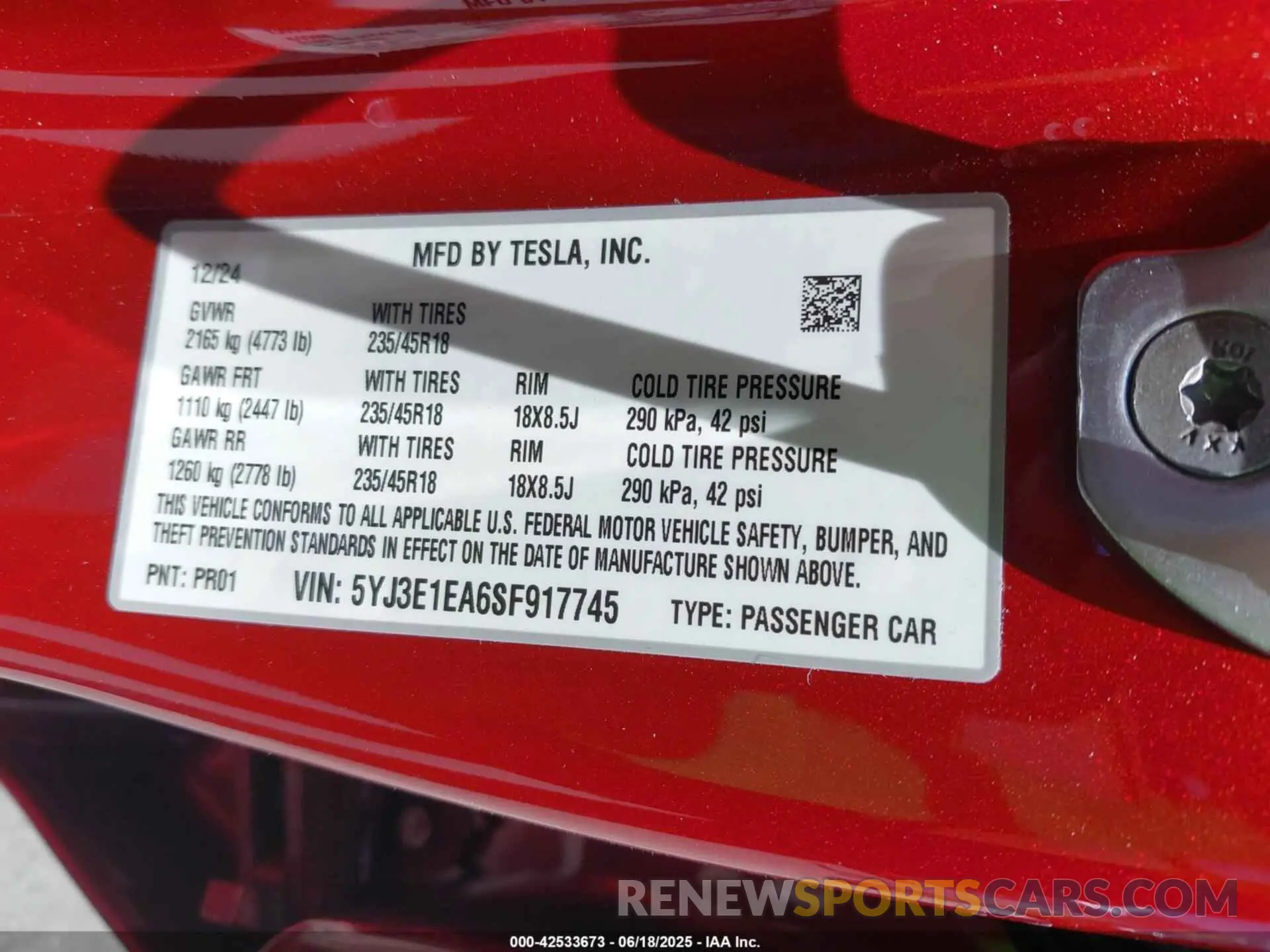 9 Photograph of a damaged car 5YJ3E1EA6SF917745 TESLA MODEL 3 2025