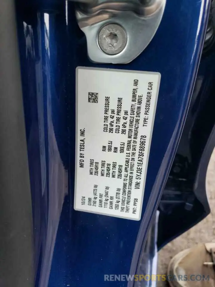 14 Photograph of a damaged car 5YJ3E1EA7SF889678 TESLA MODEL 3 2025