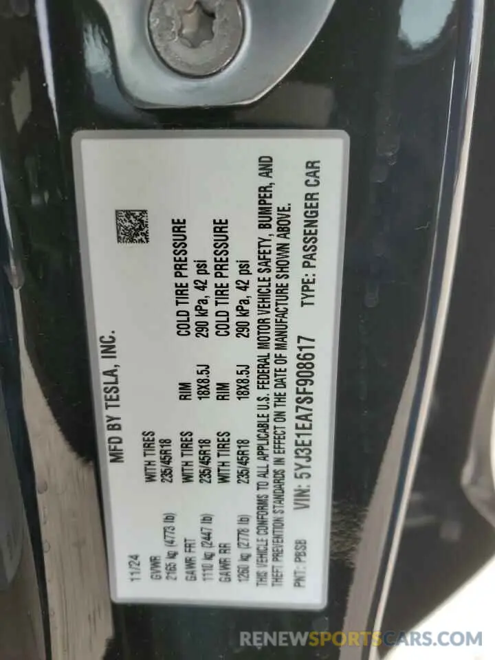 14 Photograph of a damaged car 5YJ3E1EA7SF908617 TESLA MODEL 3 2025