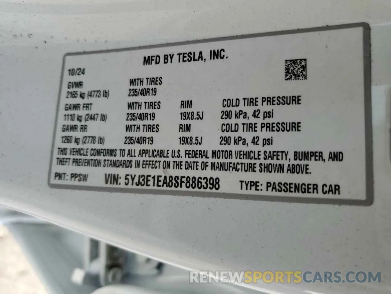 15 Photograph of a damaged car 5YJ3E1EA8SF886398 TESLA MODEL 3 2025