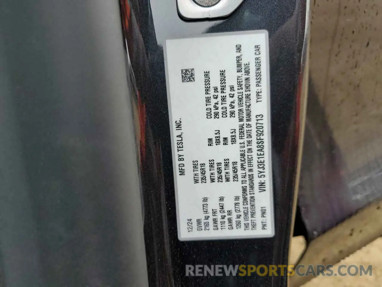 15 Photograph of a damaged car 5YJ3E1EA8SF920713 TESLA MODEL 3 2025