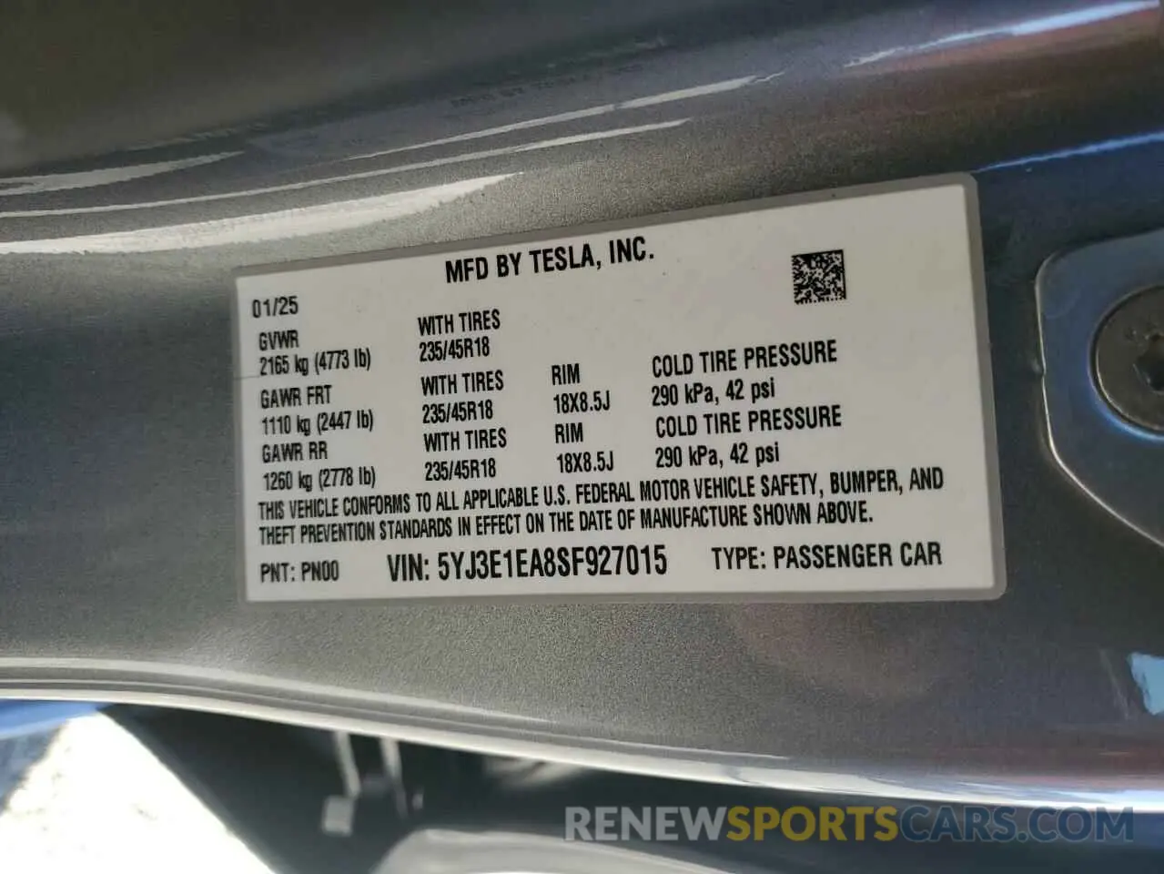 14 Photograph of a damaged car 5YJ3E1EA8SF927015 TESLA MODEL 3 2025