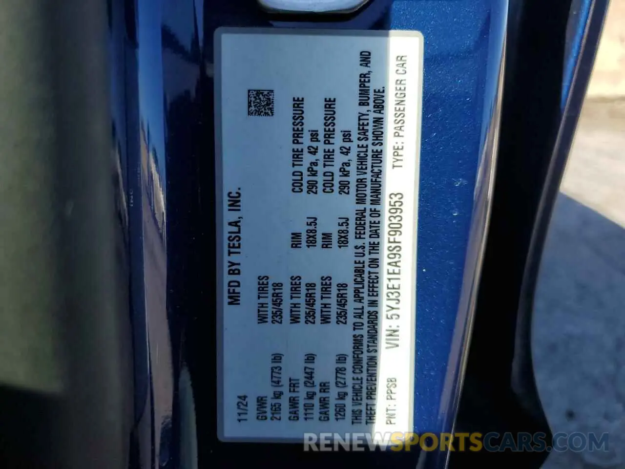 13 Photograph of a damaged car 5YJ3E1EA9SF903953 TESLA MODEL 3 2025