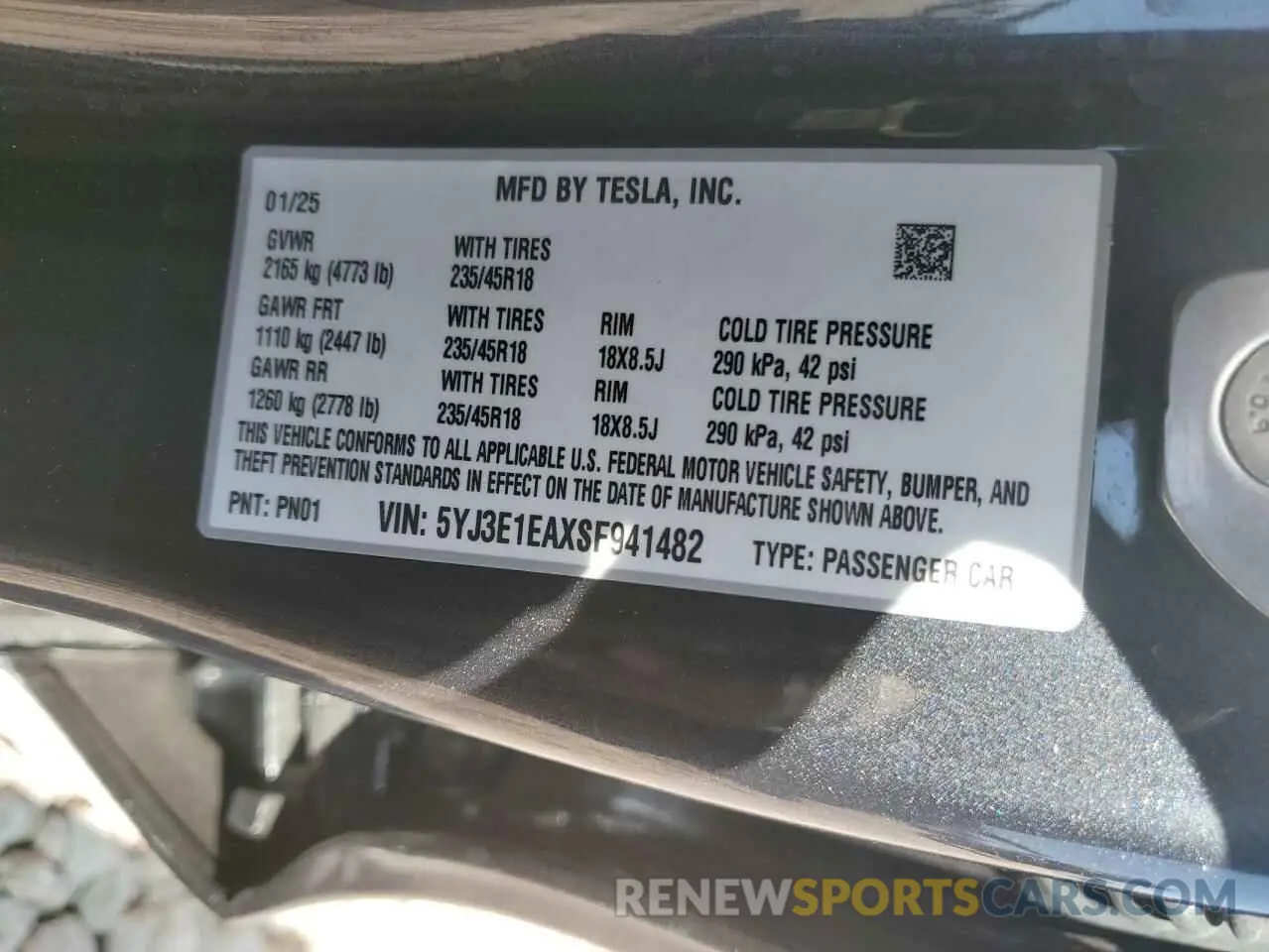 15 Photograph of a damaged car 5YJ3E1EAXSF941482 TESLA MODEL 3 2025