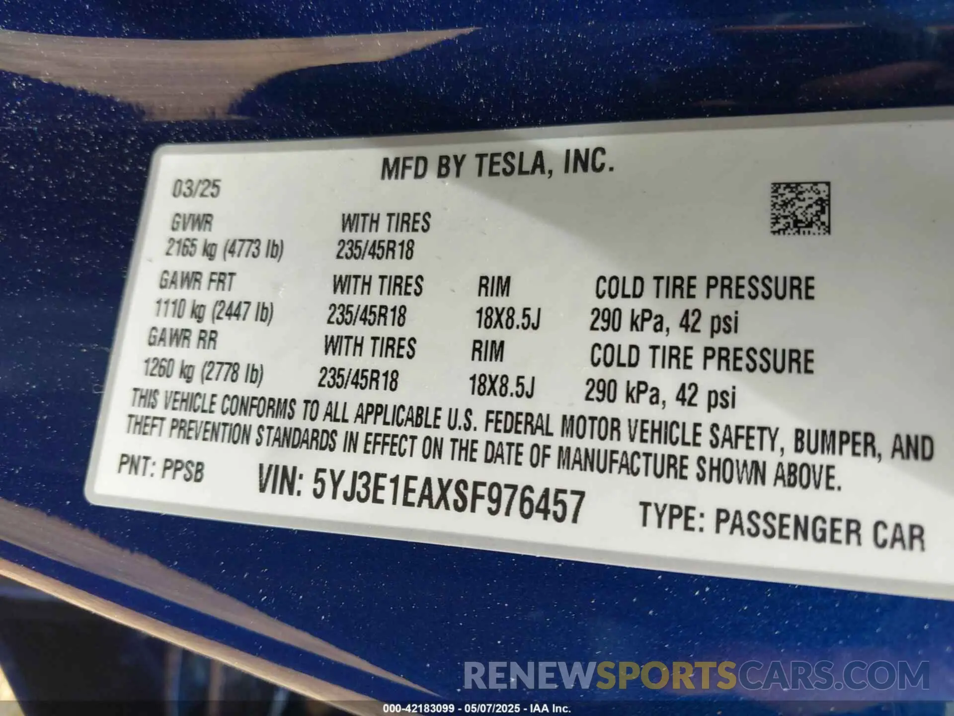 9 Photograph of a damaged car 5YJ3E1EAXSF976457 TESLA MODEL 3 2025