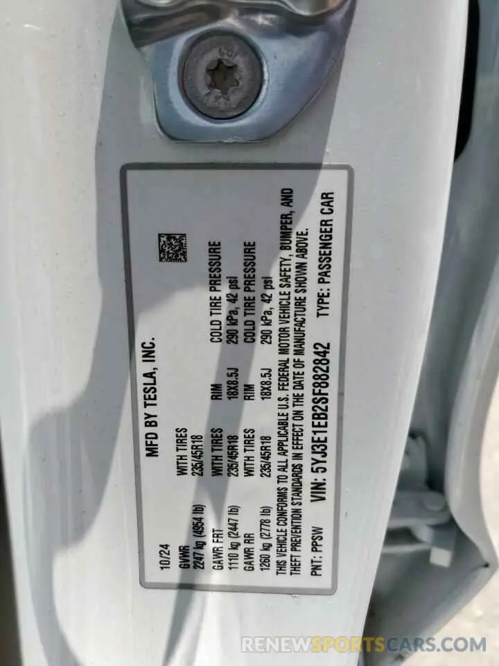 12 Photograph of a damaged car 5YJ3E1EB2SF882842 TESLA MODEL 3 2025