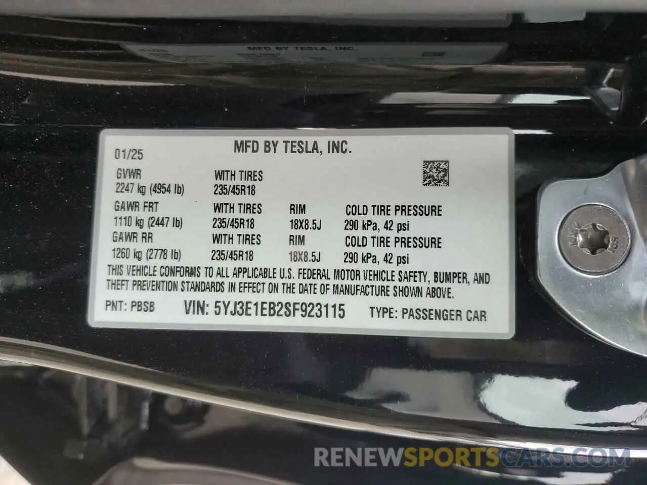 13 Photograph of a damaged car 5YJ3E1EB2SF923115 TESLA MODEL 3 2025