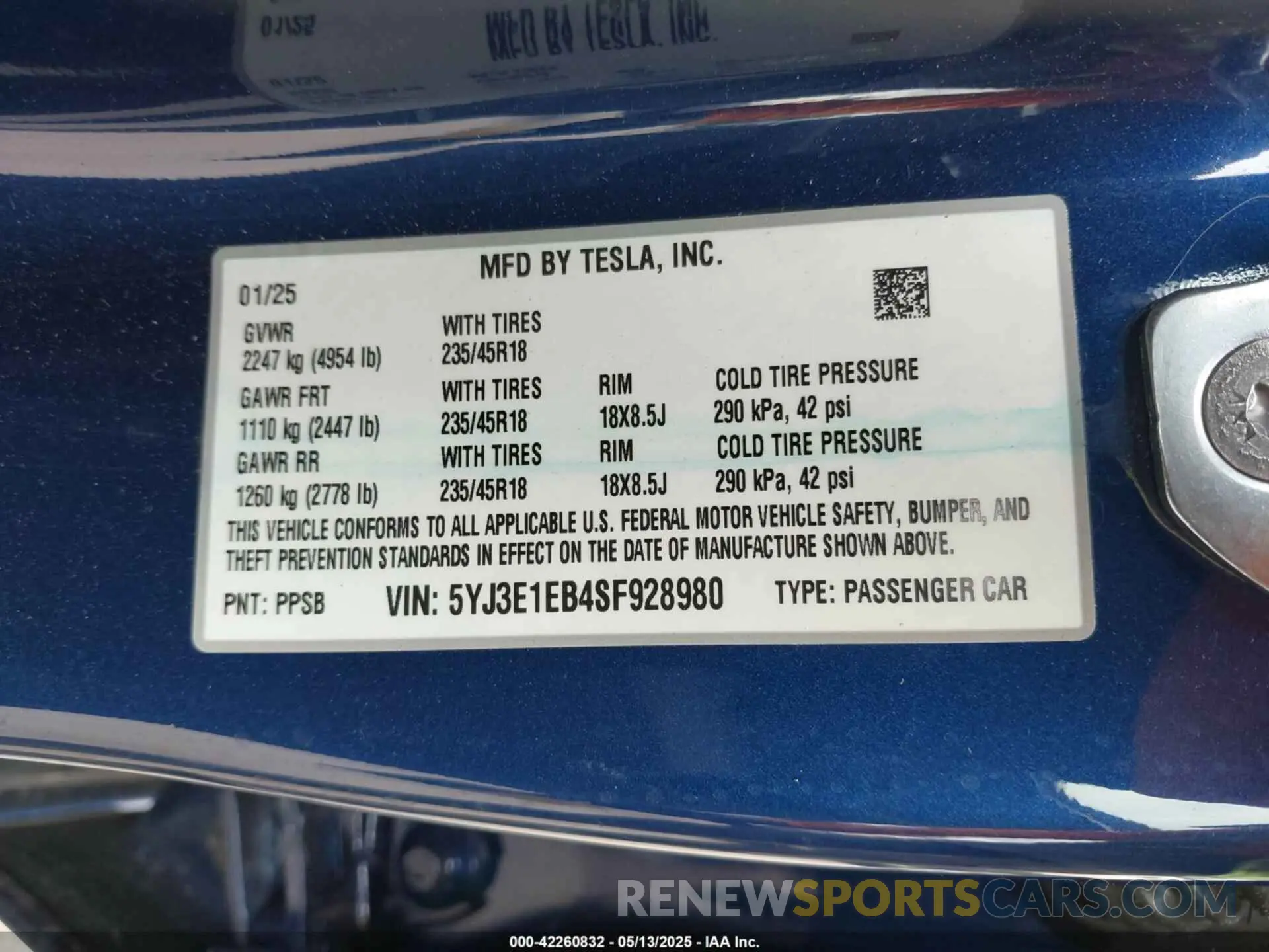 9 Photograph of a damaged car 5YJ3E1EB4SF928980 TESLA MODEL 3 2025