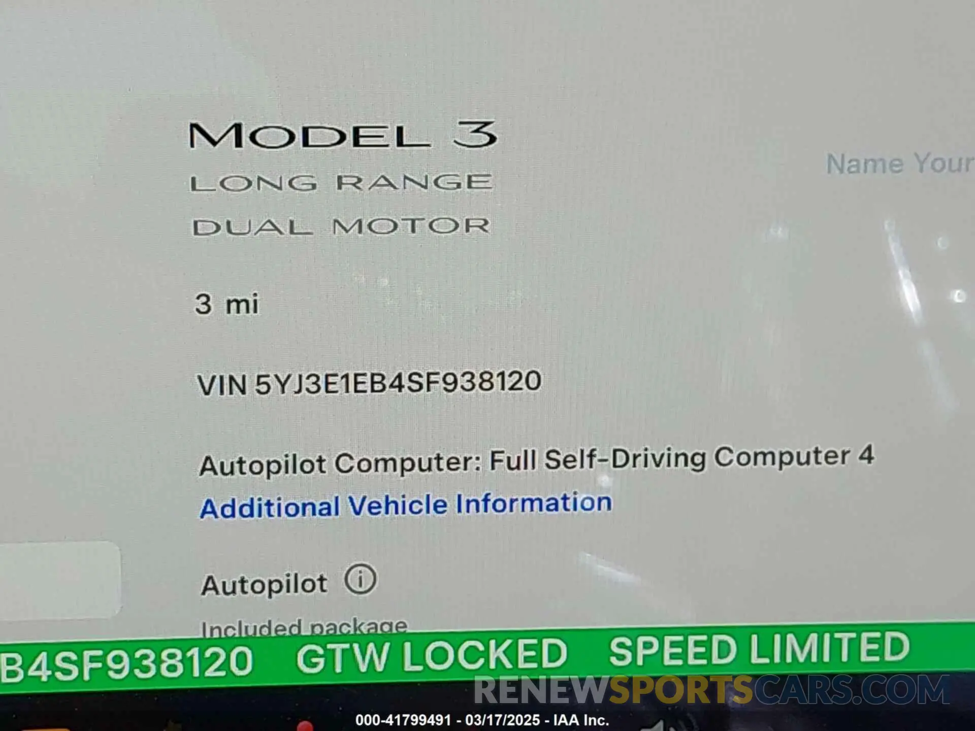 14 Photograph of a damaged car 5YJ3E1EB4SF938120 TESLA MODEL 3 2025