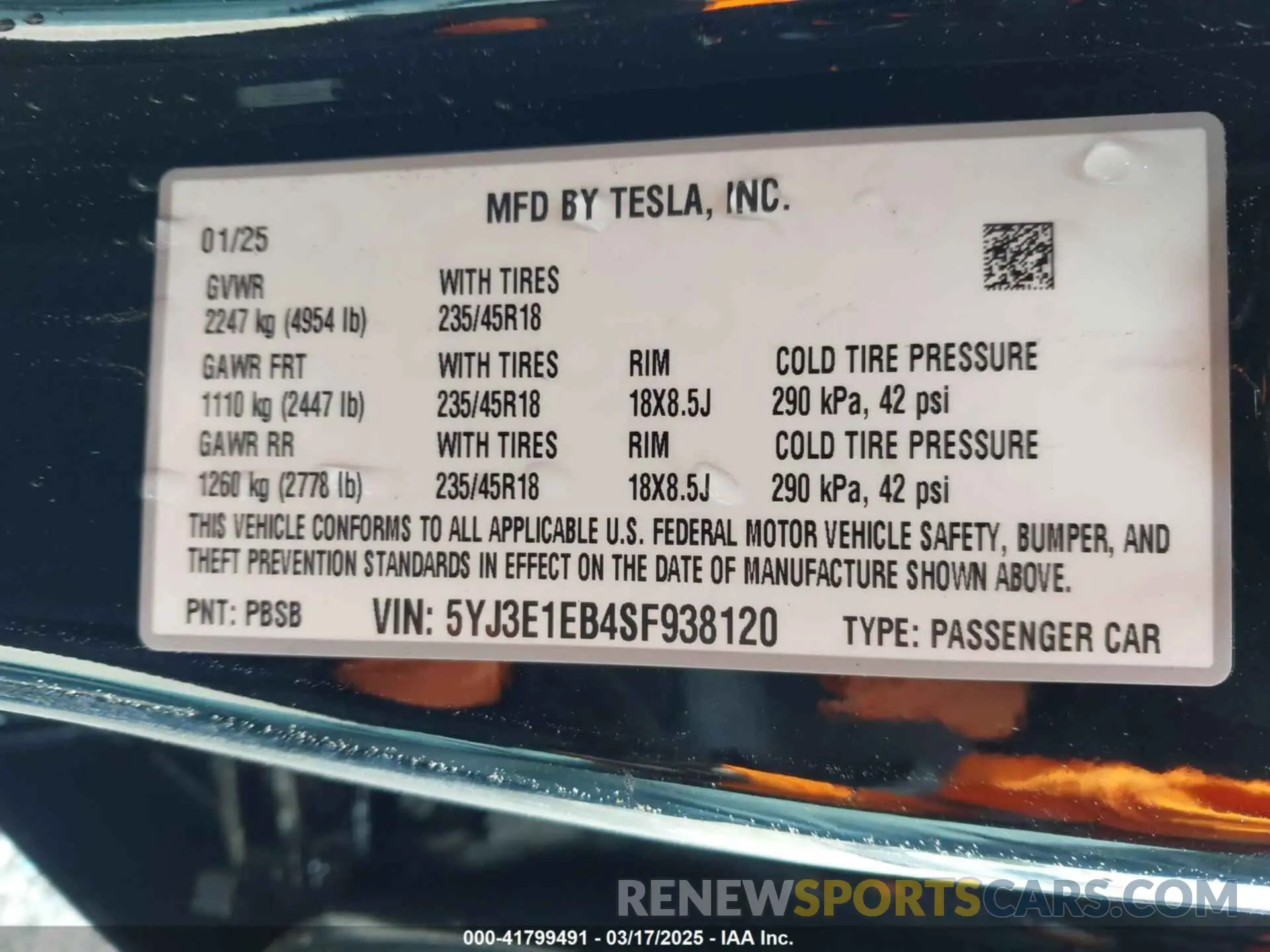 9 Photograph of a damaged car 5YJ3E1EB4SF938120 TESLA MODEL 3 2025