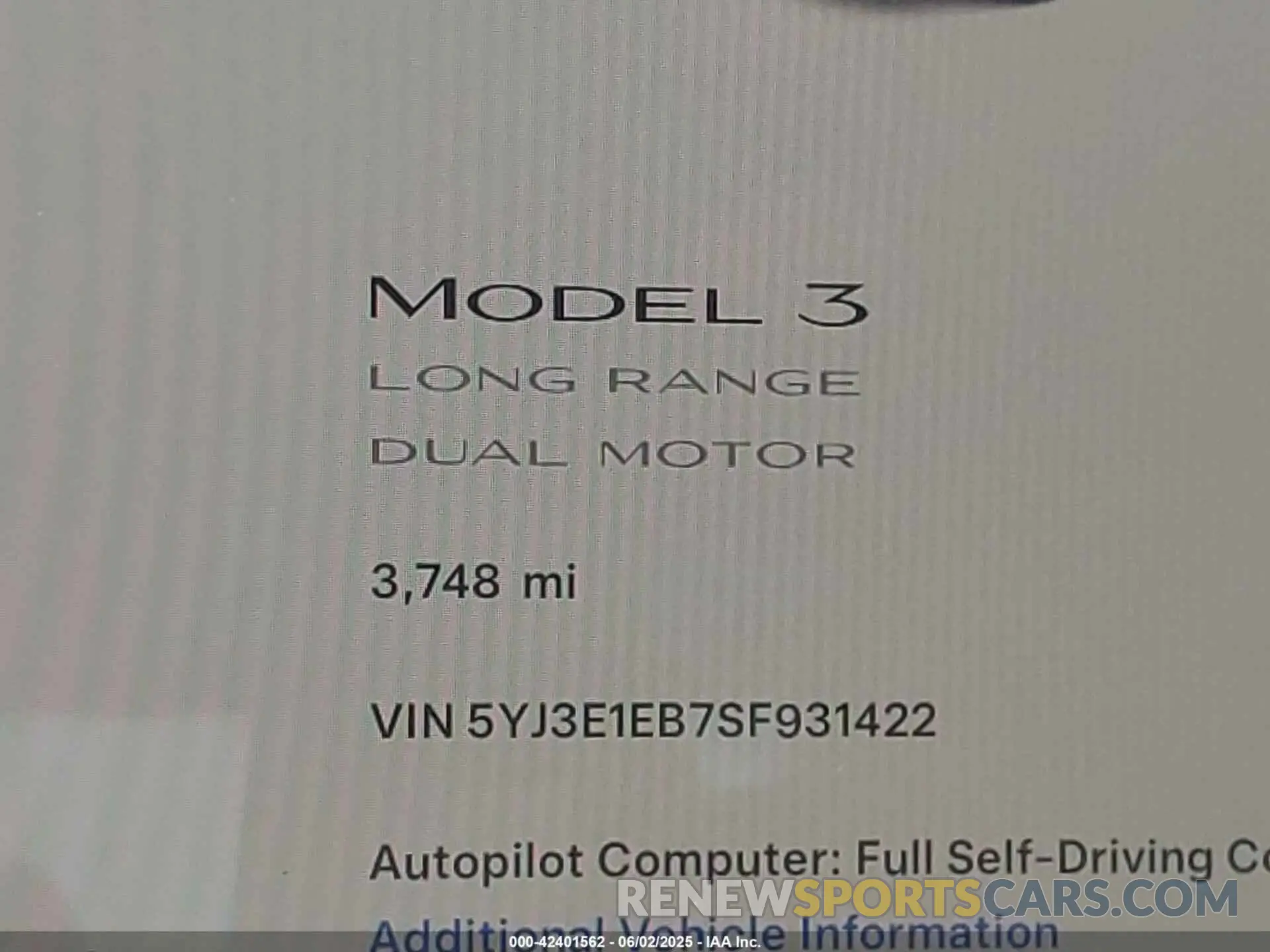 14 Photograph of a damaged car 5YJ3E1EB7SF931422 TESLA MODEL 3 2025
