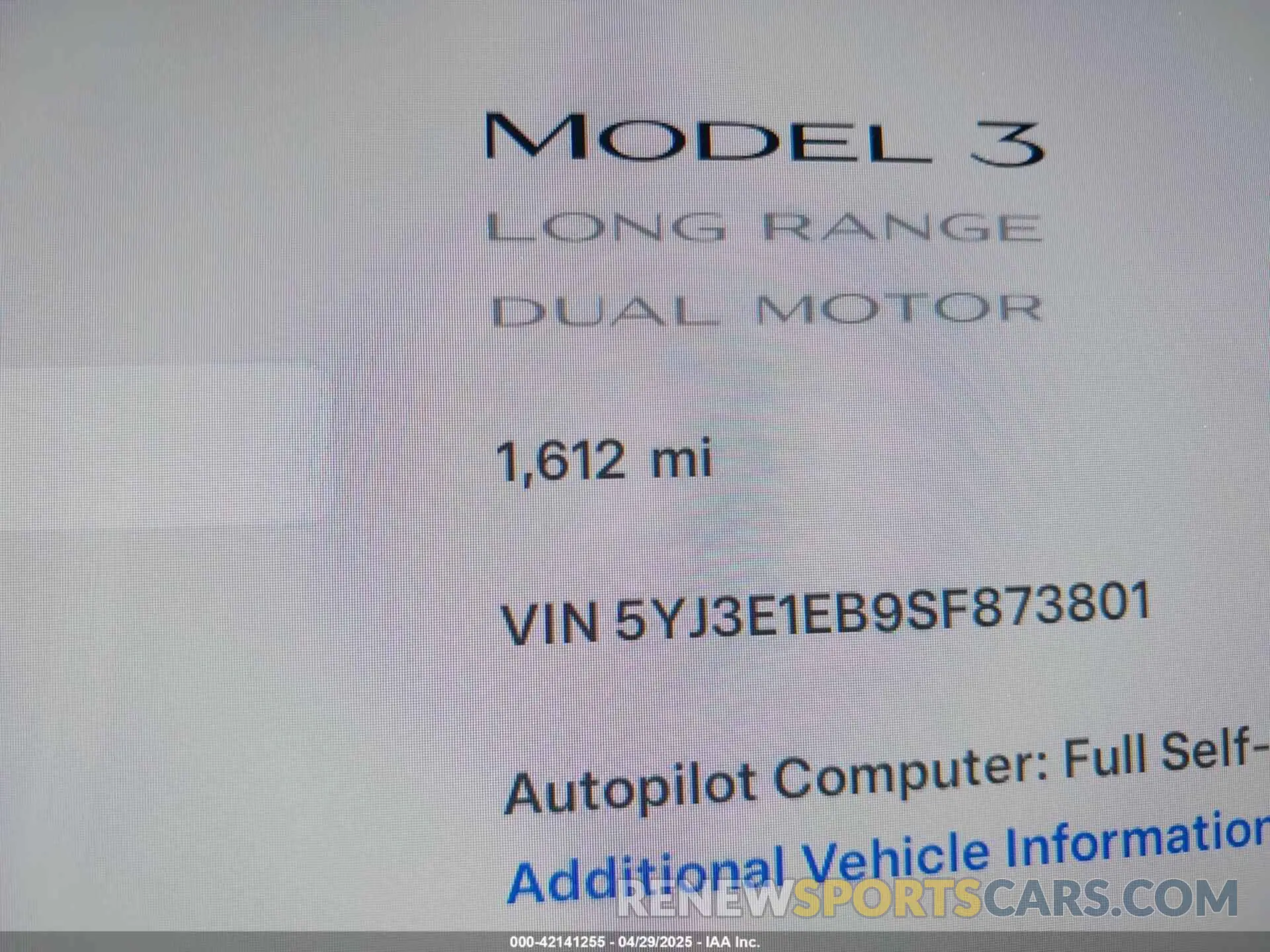 15 Photograph of a damaged car 5YJ3E1EB9SF873801 TESLA MODEL 3 2025