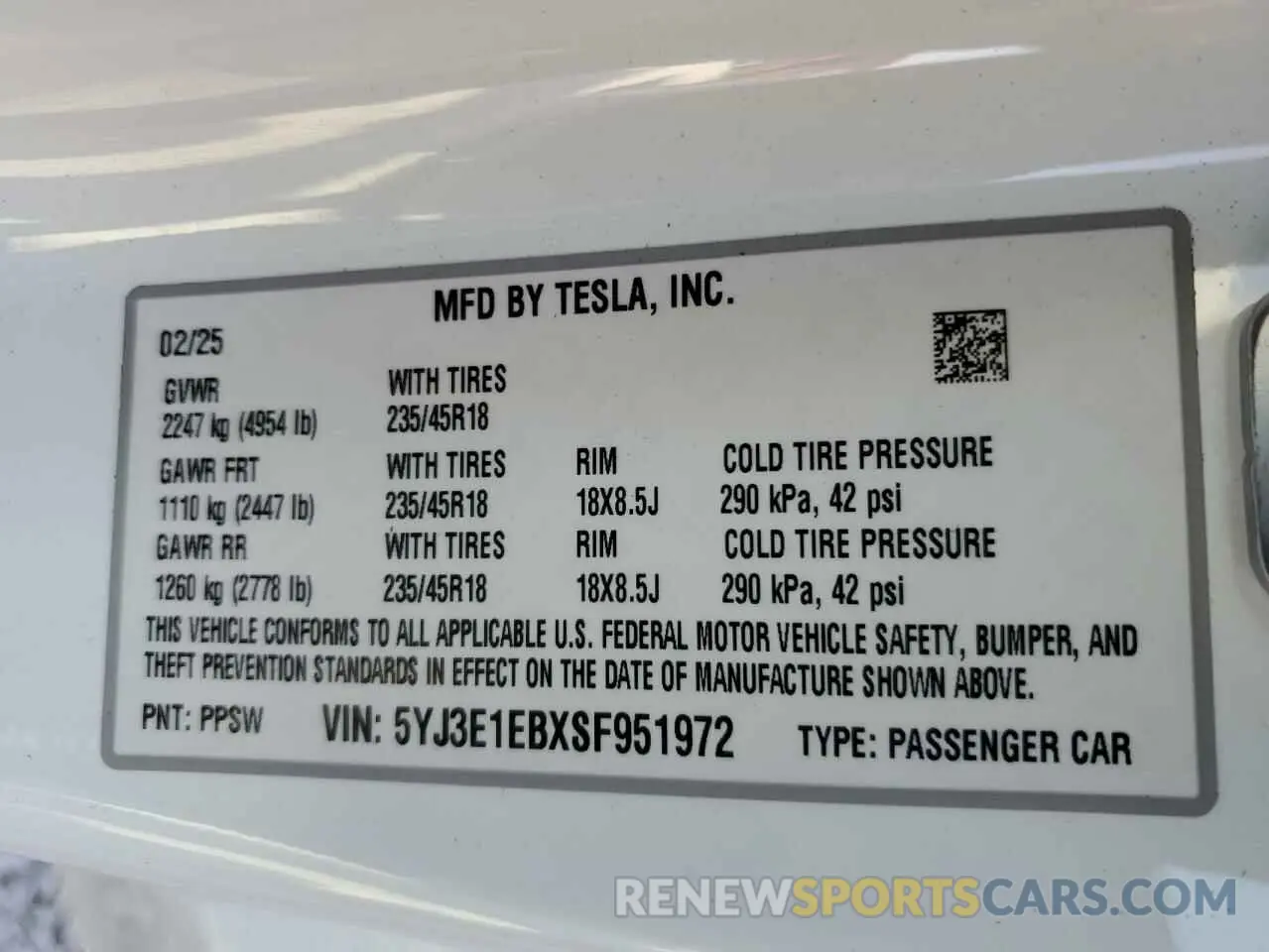 12 Photograph of a damaged car 5YJ3E1EBXSF951972 TESLA MODEL 3 2025