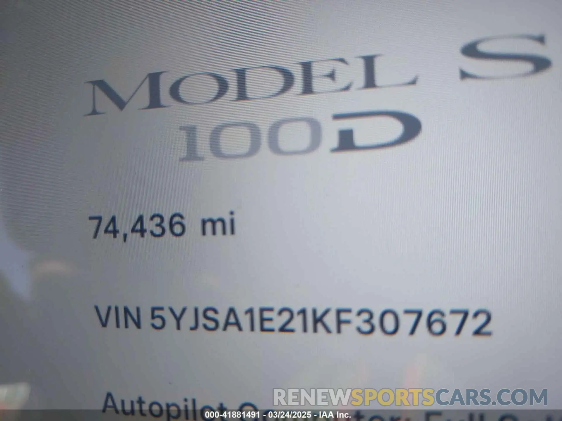 12 Photograph of a damaged car 5YJSA1E21KF307672 TESLA MODEL S 2019