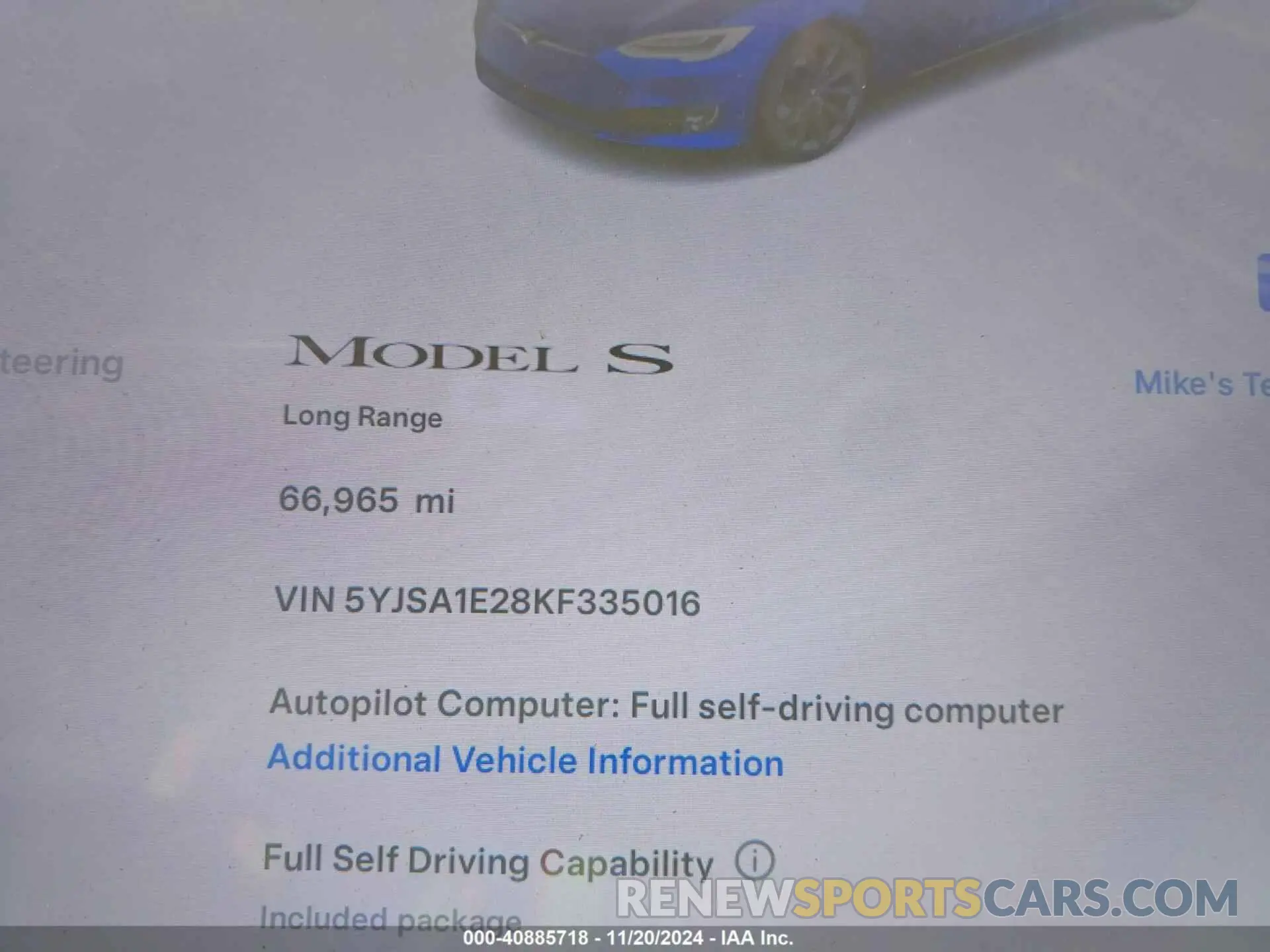 15 Photograph of a damaged car 5YJSA1E28KF335016 TESLA MODEL S 2019