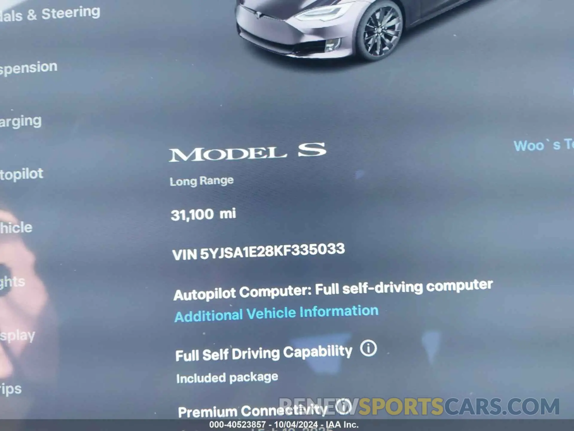 15 Photograph of a damaged car 5YJSA1E28KF335033 TESLA MODEL S 2019