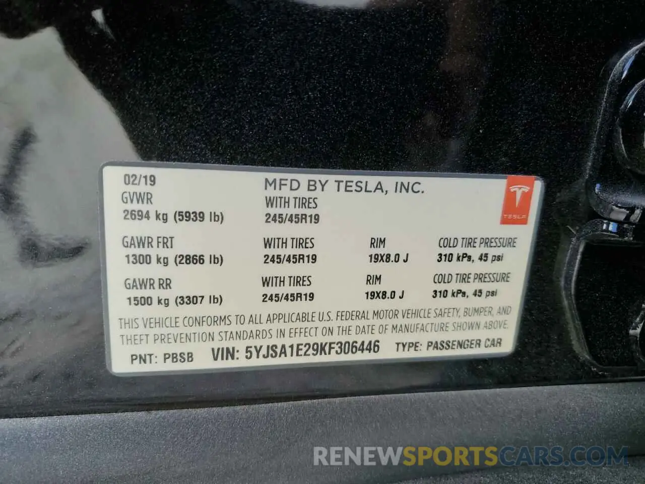 12 Photograph of a damaged car 5YJSA1E29KF306446 TESLA MODEL S 2019