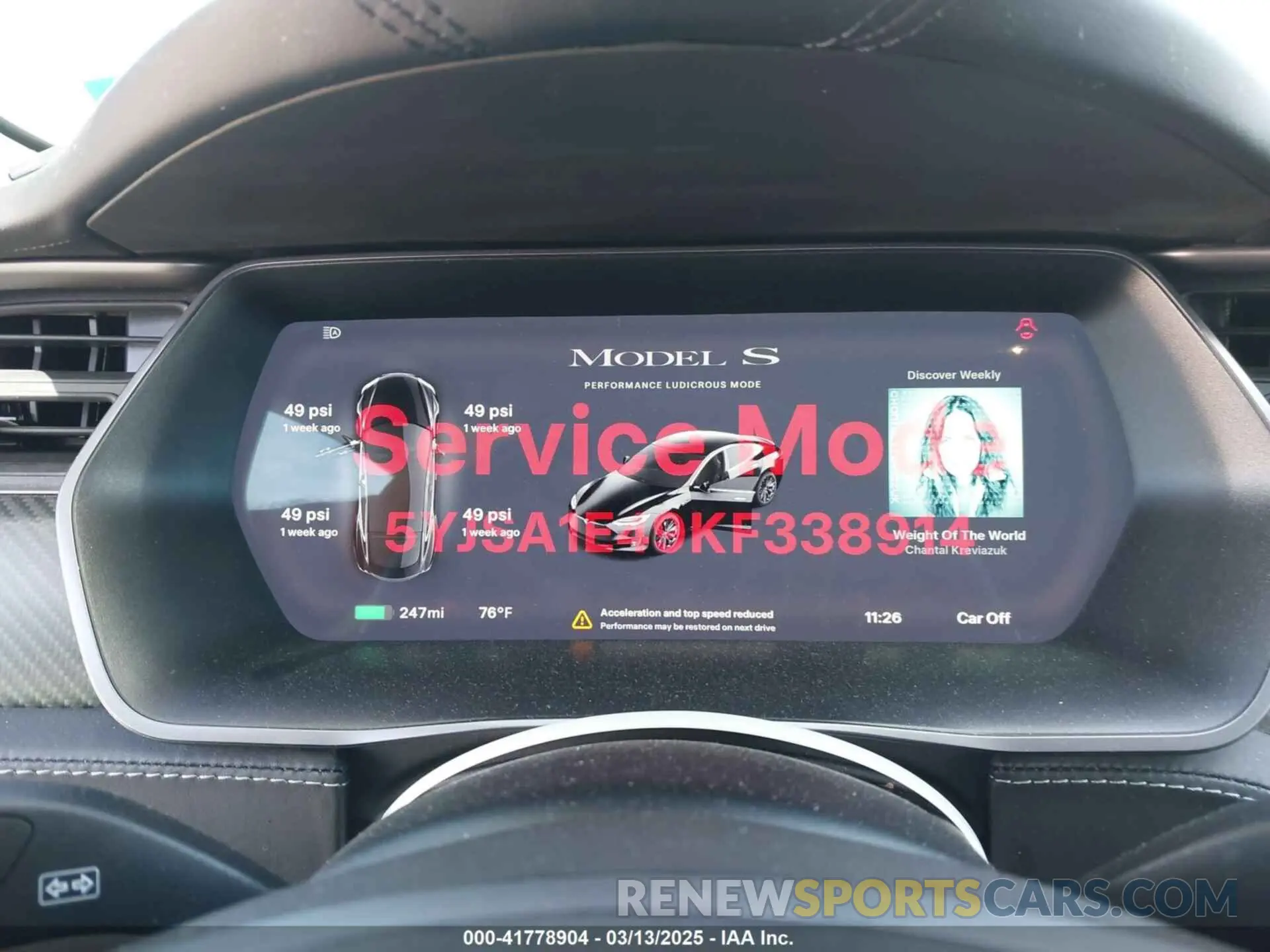 15 Photograph of a damaged car 5YJSA1E49KF338914 TESLA MODEL S 2019