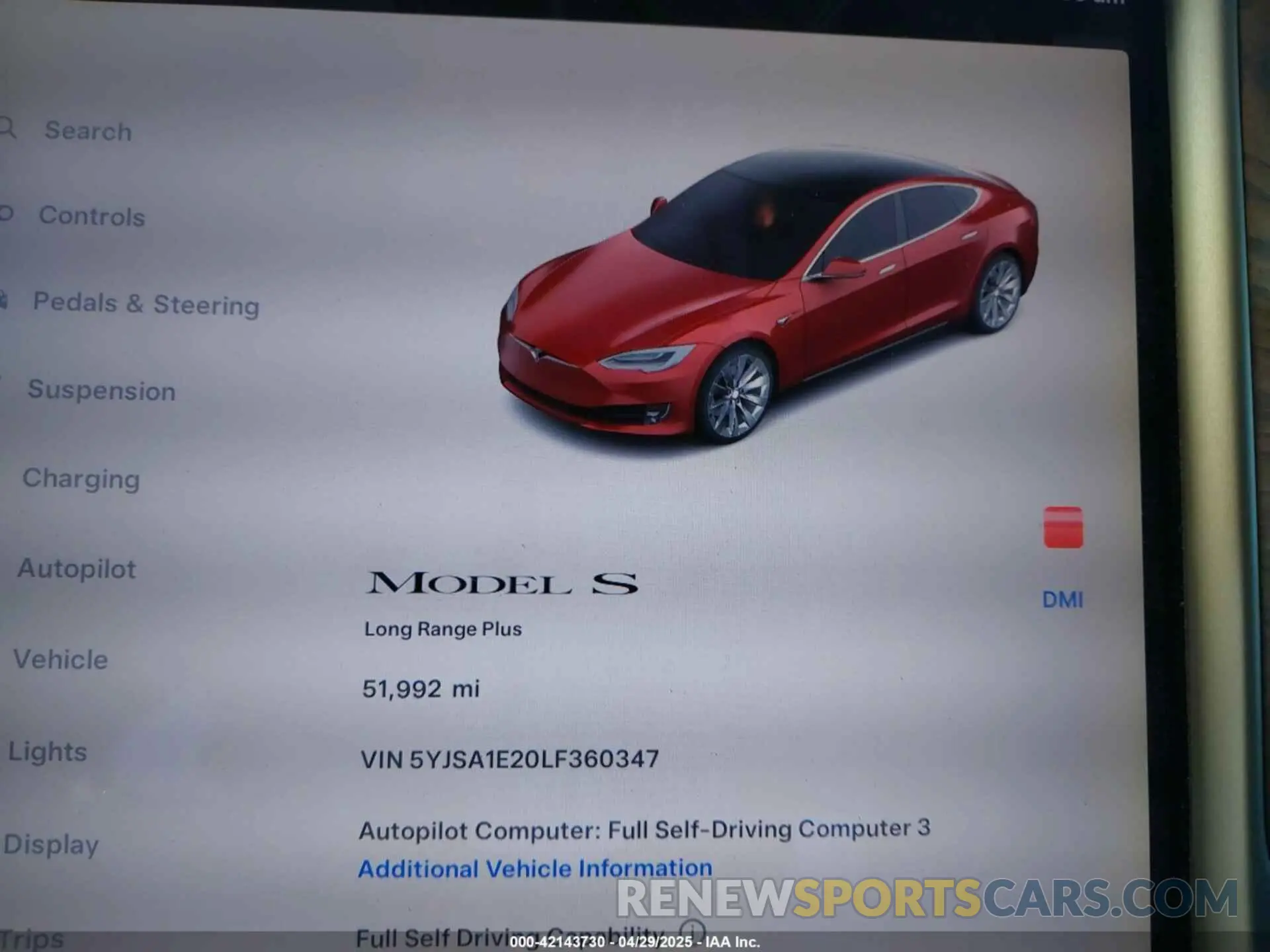 7 Photograph of a damaged car 5YJSA1E20LF360347 TESLA MODEL S 2020