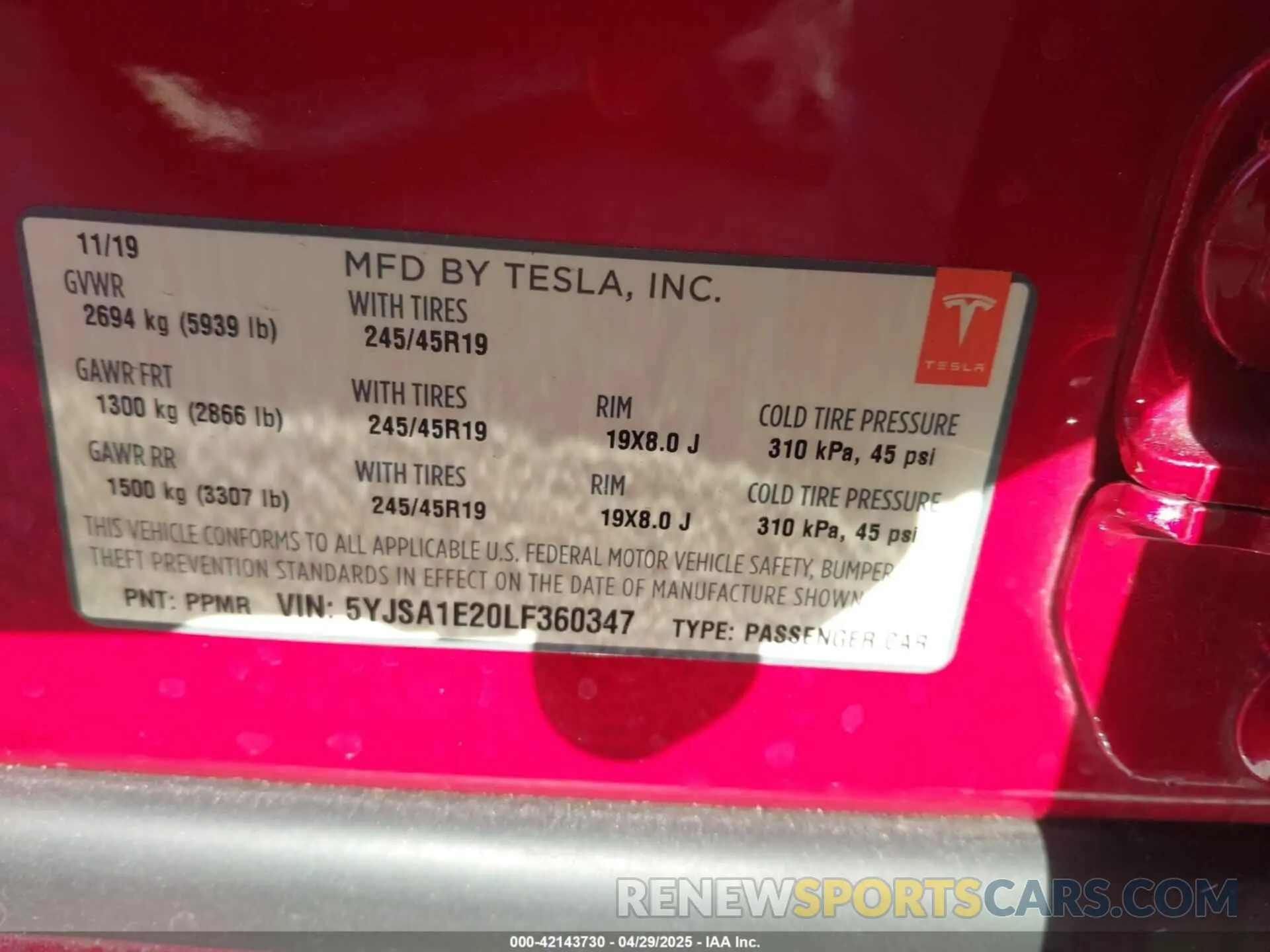 9 Photograph of a damaged car 5YJSA1E20LF360347 TESLA MODEL S 2020