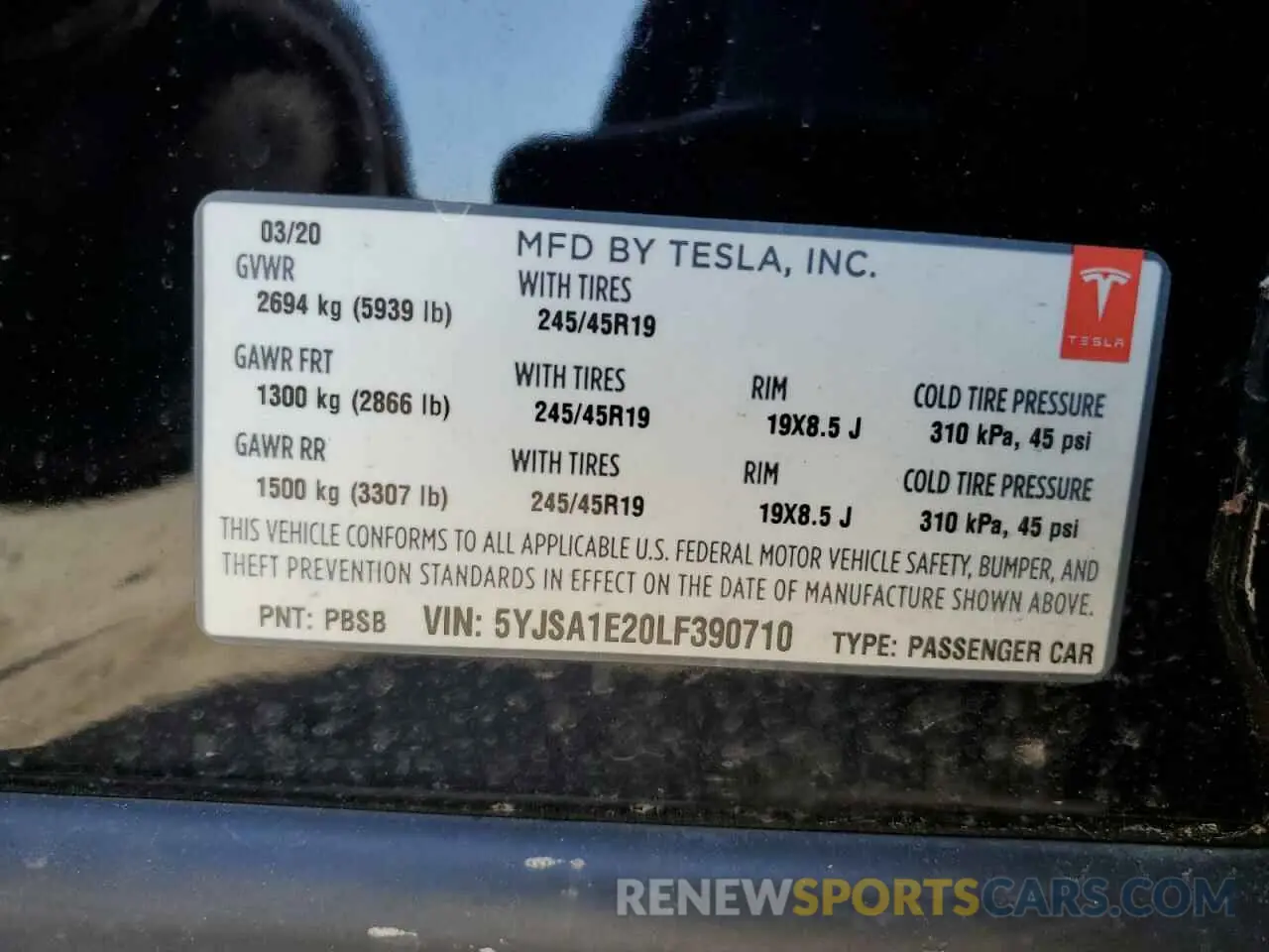 12 Photograph of a damaged car 5YJSA1E20LF390710 TESLA MODEL S 2020