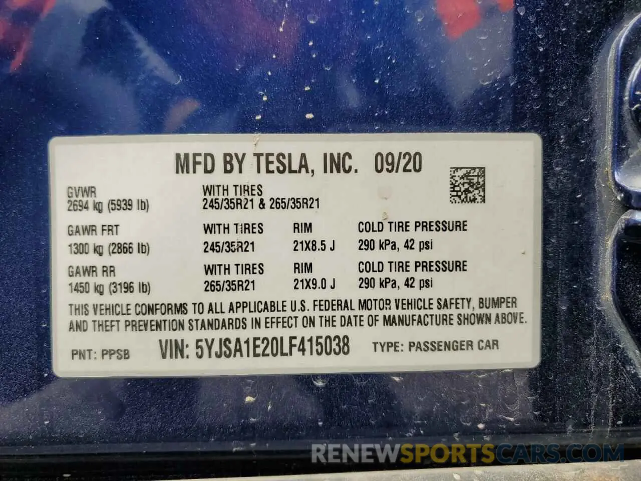 13 Photograph of a damaged car 5YJSA1E20LF415038 TESLA MODEL S 2020