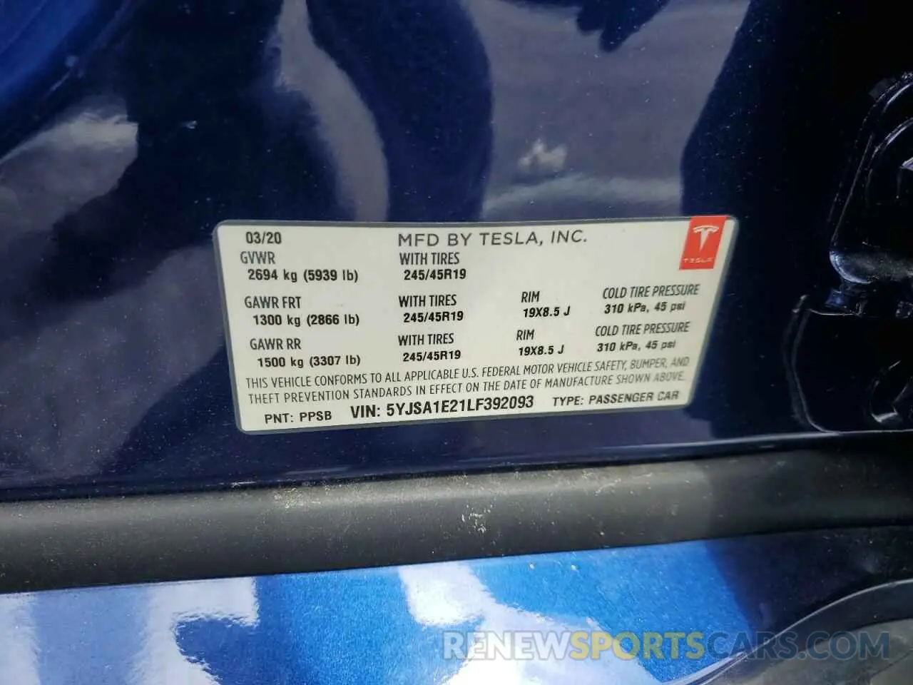12 Photograph of a damaged car 5YJSA1E21LF392093 TESLA MODEL S 2020