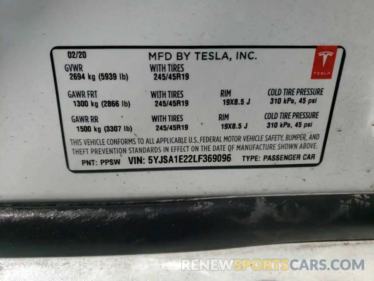 10 Photograph of a damaged car 5YJSA1E22LF369096 TESLA MODEL S 2020