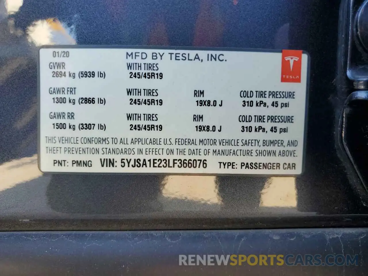 13 Photograph of a damaged car 5YJSA1E23LF366076 TESLA MODEL S 2020
