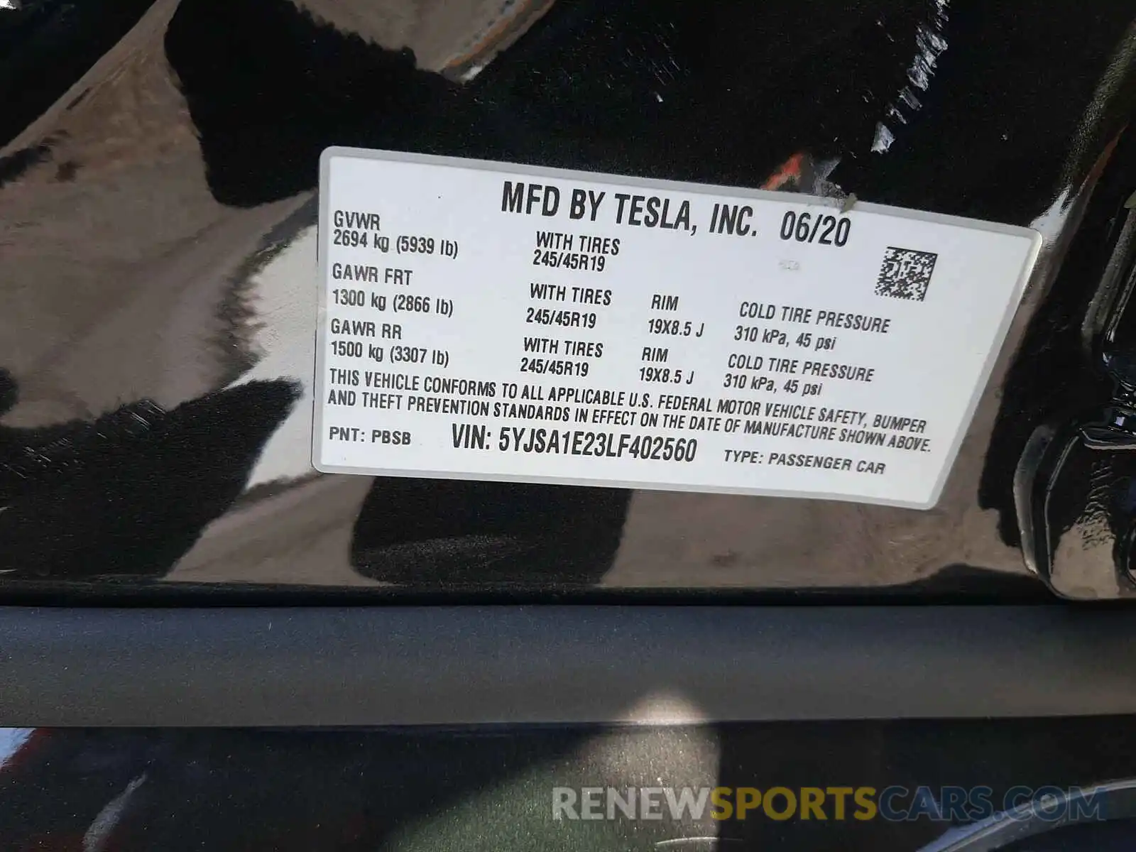 10 Photograph of a damaged car 5YJSA1E23LF402560 TESLA MODEL S 2020