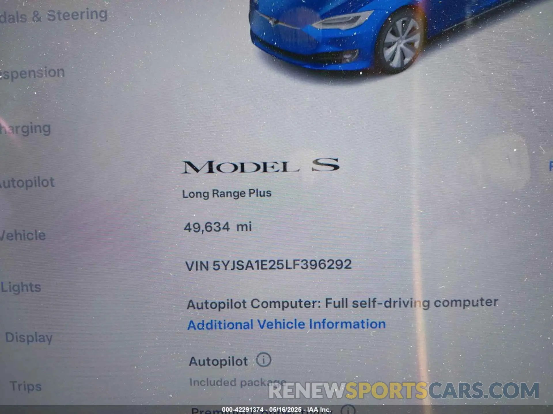 16 Photograph of a damaged car 5YJSA1E25LF396292 TESLA MODEL S 2020