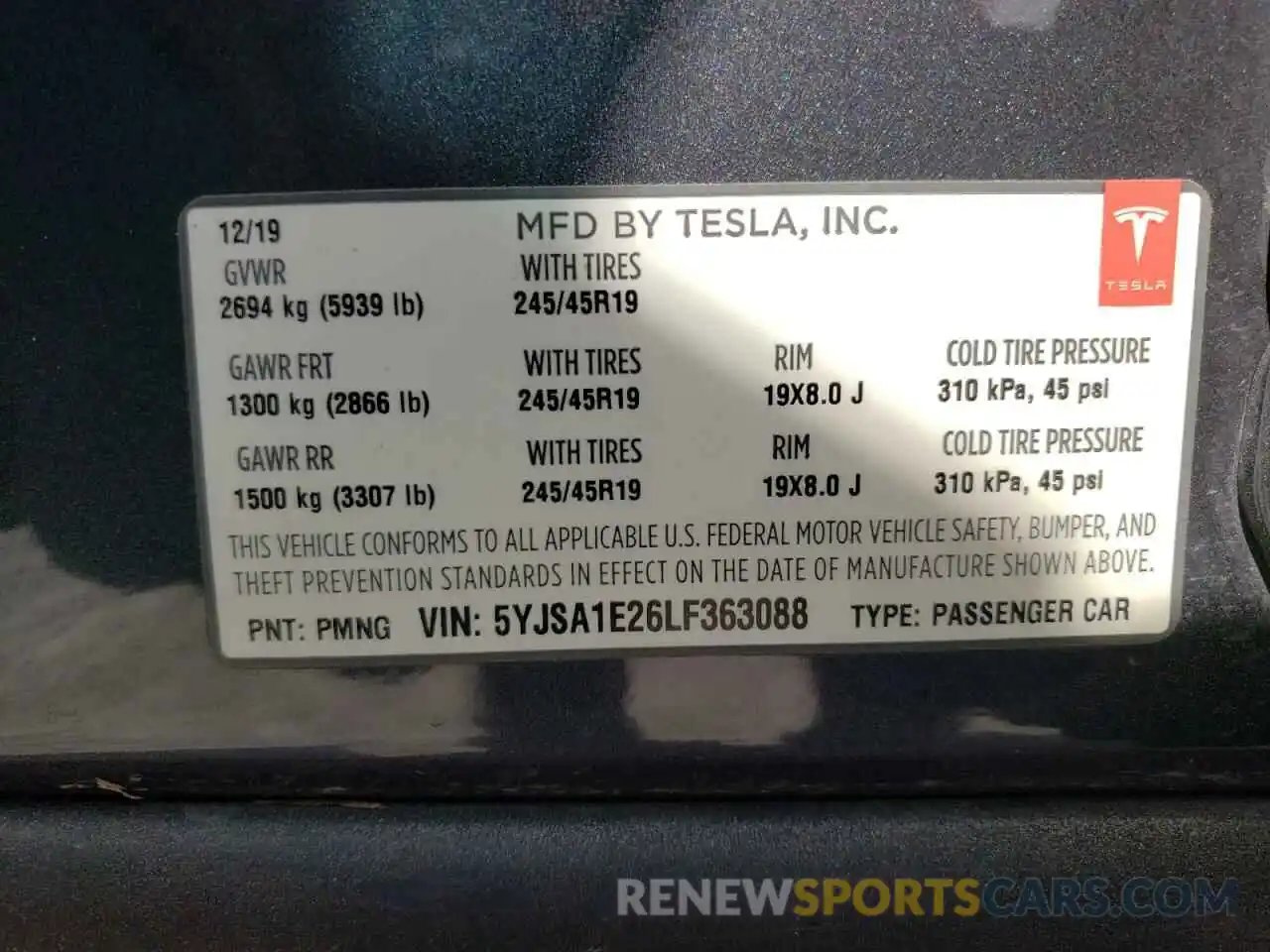 10 Photograph of a damaged car 5YJSA1E26LF363088 TESLA MODEL S 2020