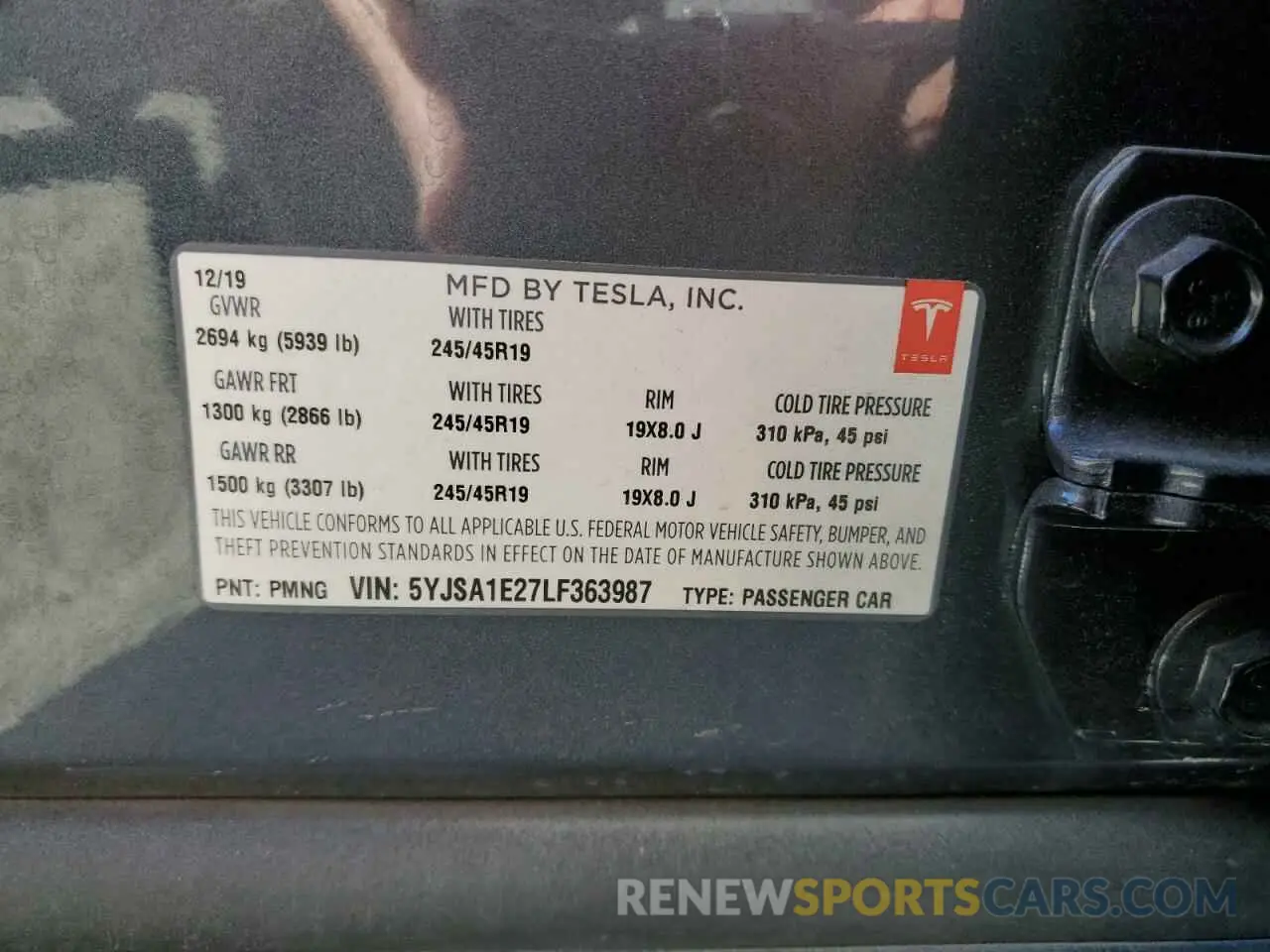 10 Photograph of a damaged car 5YJSA1E27LF363987 TESLA MODEL S 2020